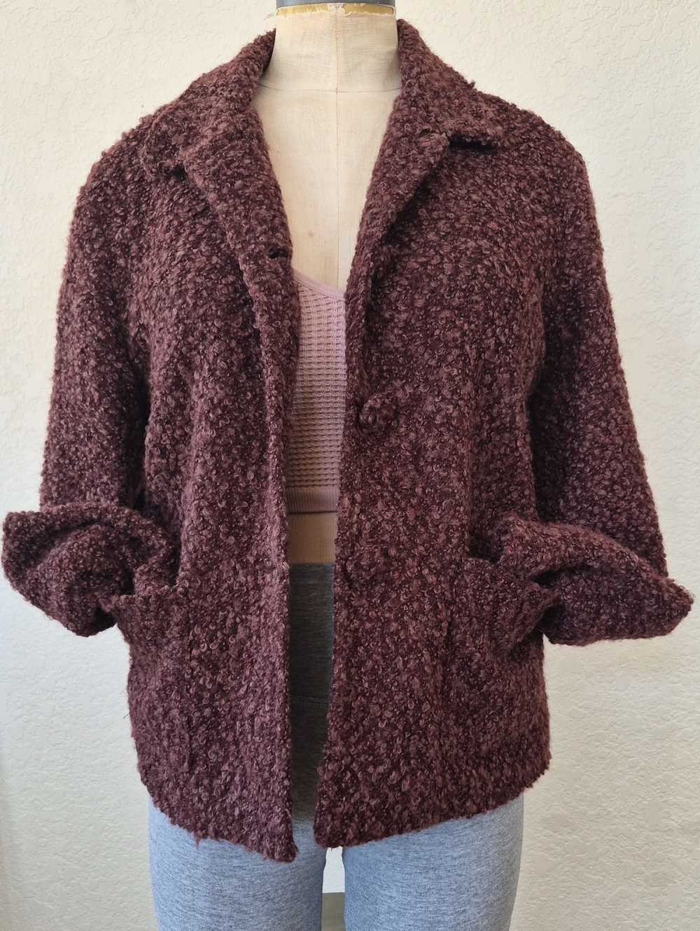 Elliott Lauren, Vintage, Boucle Knit, 18% Wool Blend Button Up Jacket Sz Small